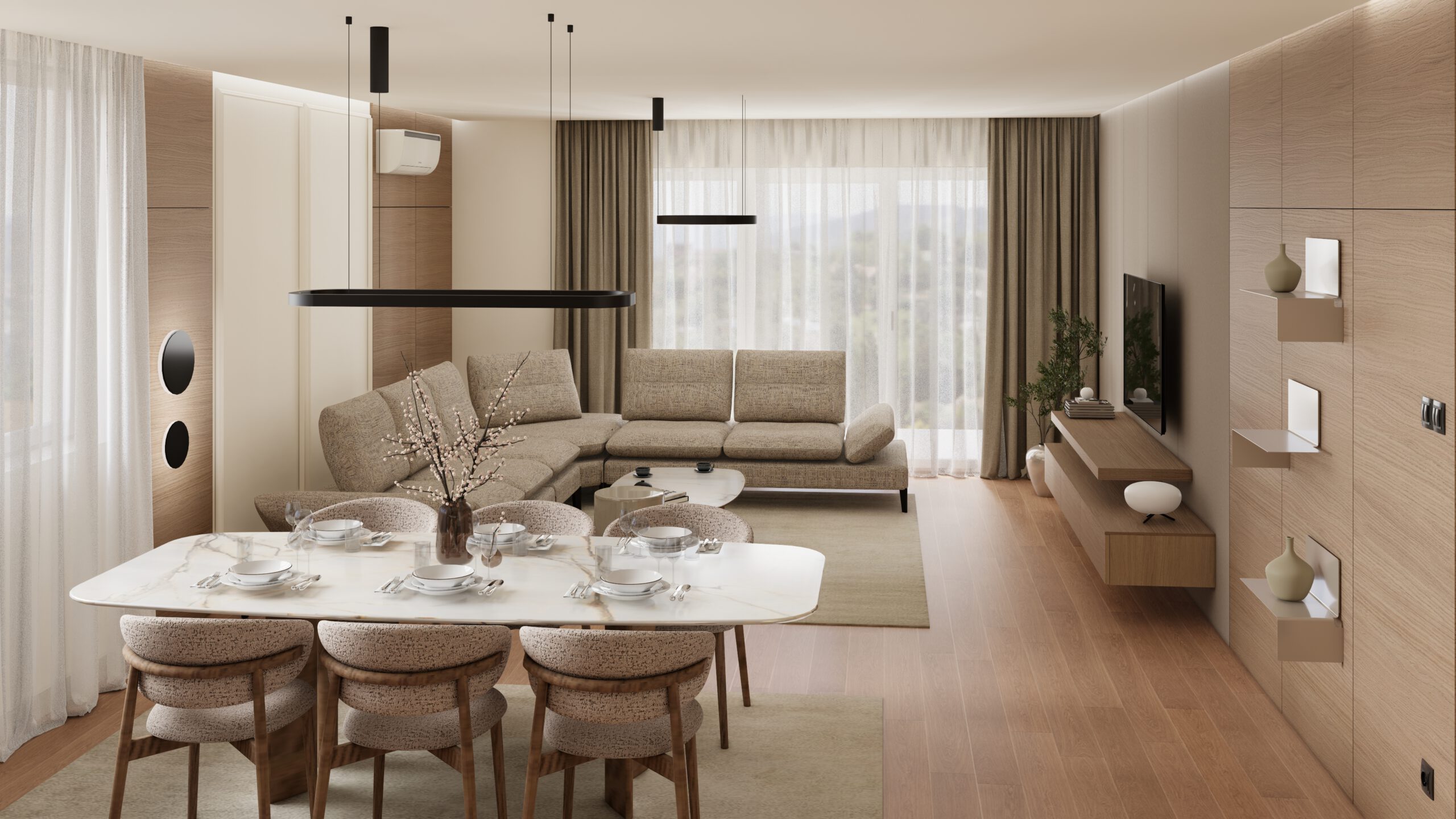 Dizajn dnevne zone u stanu od 83 m²